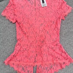 BCBGMaxAzria Coral Lace Peplum Blouse